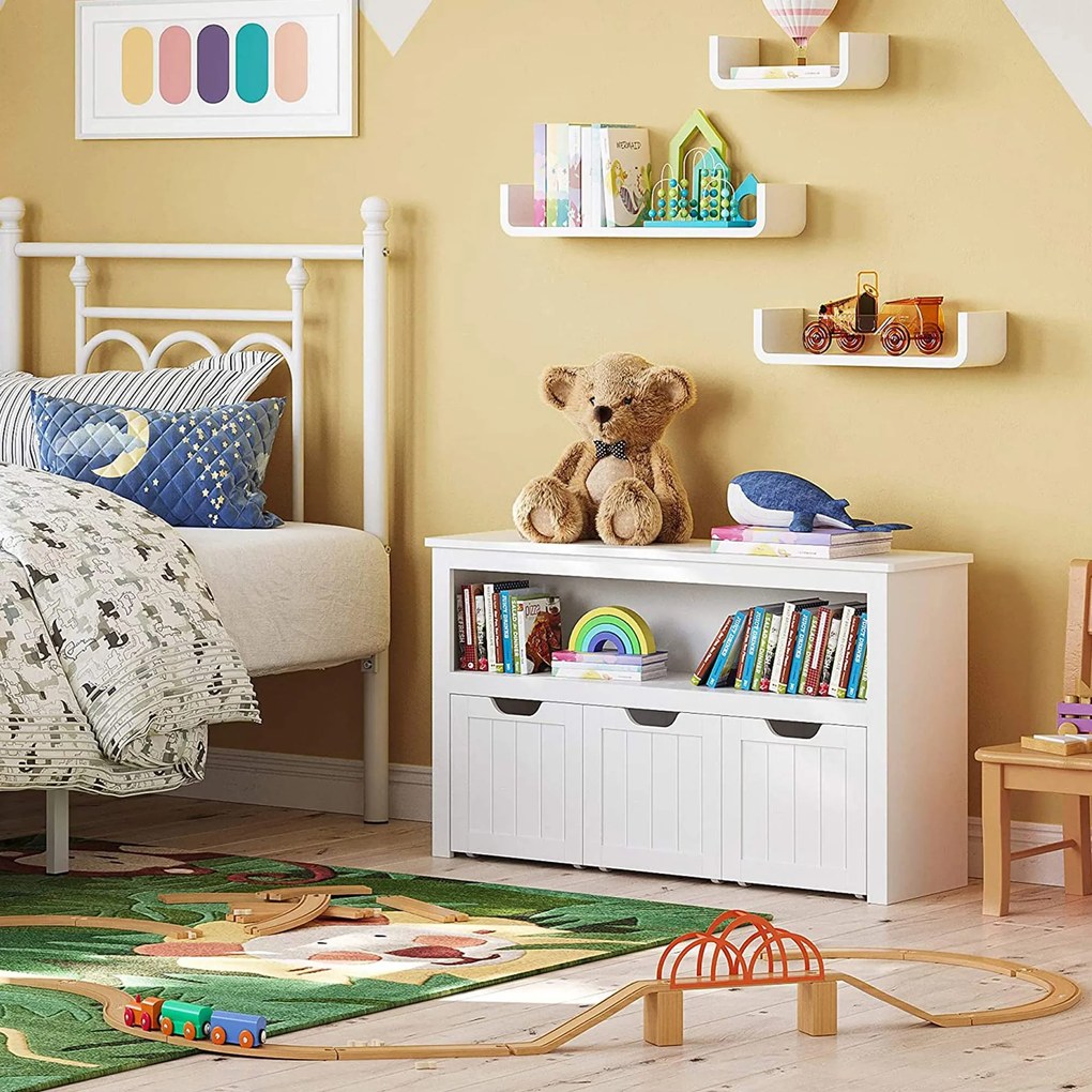 Armário de brinquedos para quarto de criança 102 x 30 x 60 cm branco
