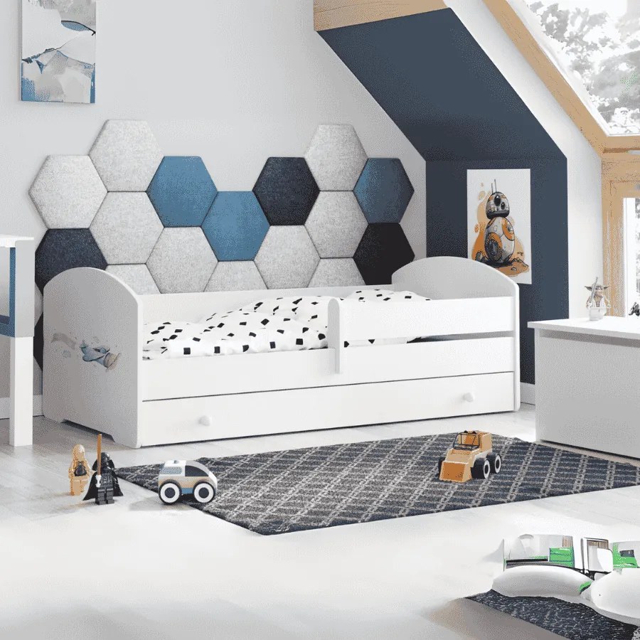 Cama infantil branca avião com gaveta LUK 160x80 - colchão e estrado incluído