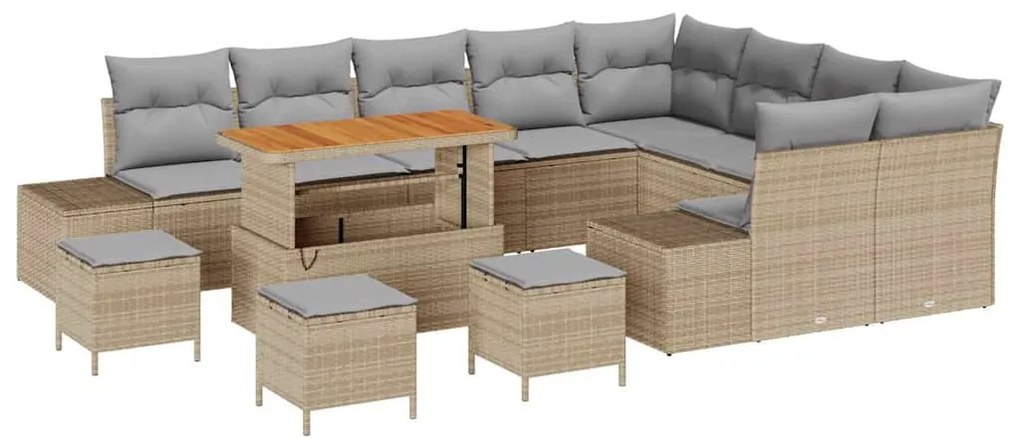 Conjunto de Sofá de Jardim vidaXL de 13 peças com Almofadas Bege Vime