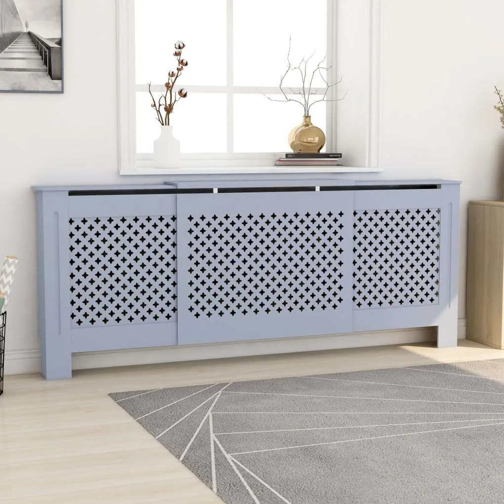 vidaXL Cobertura de radiador MDF 205 cm cinzento