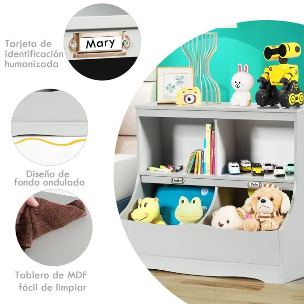 Organizador de brinquedos para crianças com compartimentos Prateleira de armazenamento multiuso 67 x 40 x 62 cm cinza