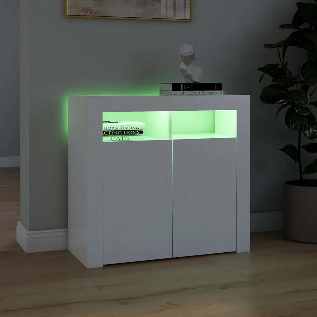 Aparador com luzes LED 80x35x75 cm branco