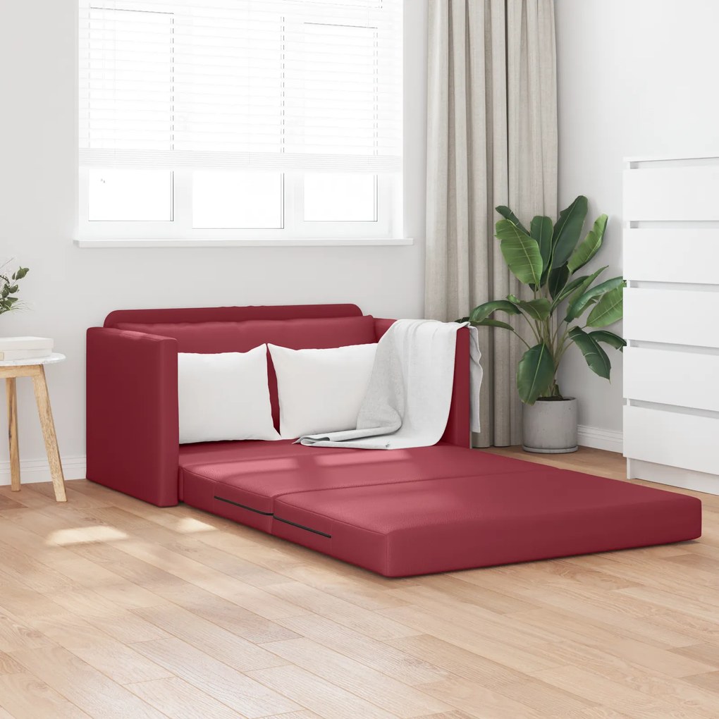 vidaXL Sofá Chão Cama 2 em 1 Vinho Vermelho 124x71x78 cm Couro Sintético