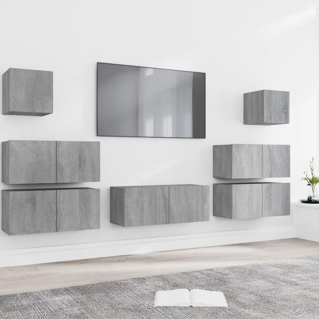 vidaXL Conjunto móveis de TV 7 pcs madeira processada sonoma cinza