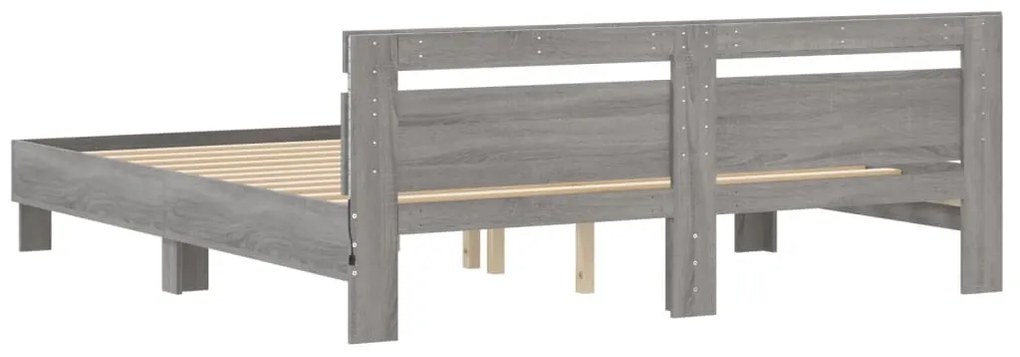 Estrutura cama c/ cabeceira/luzes LED 180x200cm cinzento sonoma