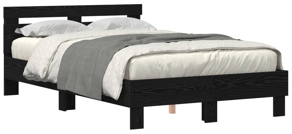 Estrutura de Cama com Ripas Carvalho Preto Madeira Engenheirada