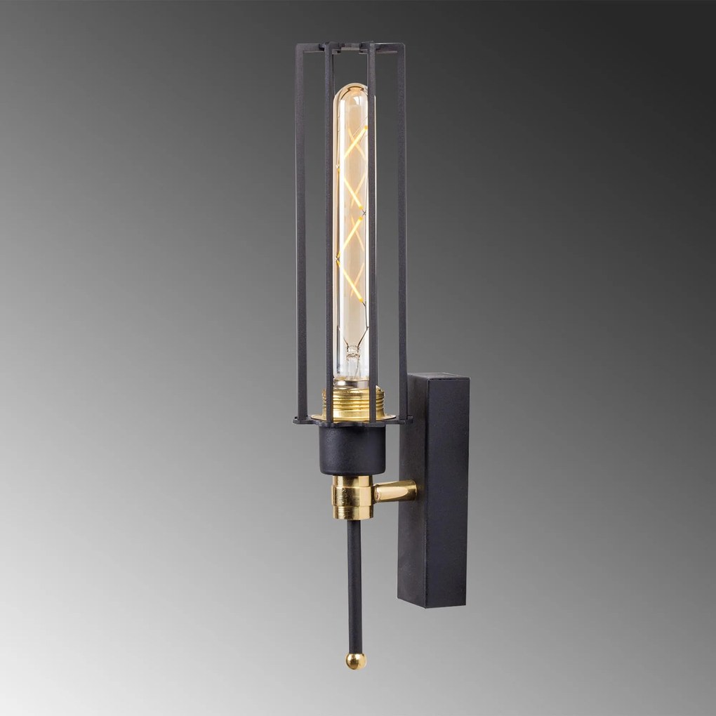 Aplique de Parede Fellini – Preto e Dourado – 8 x 10 cm