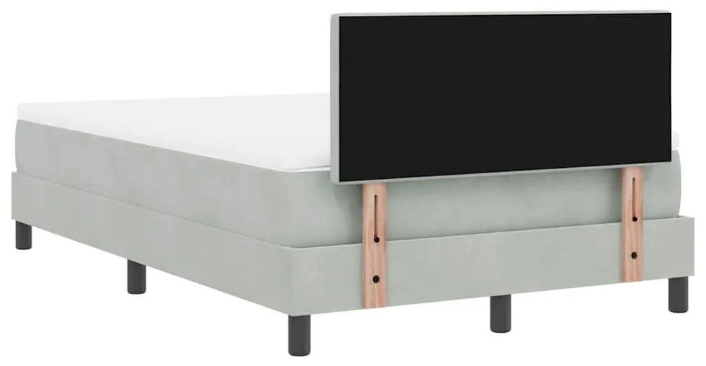 Cama Box com Colchão &amp; LED Cinza Claro 120x190 cm Veludo