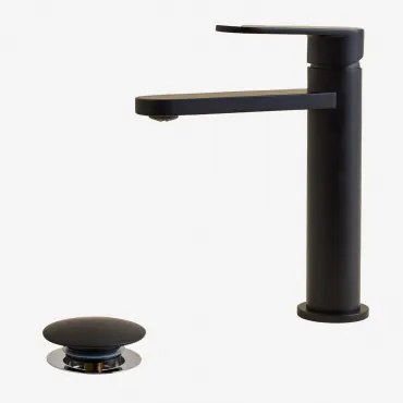 Conjunto De Torneira De Pia De Latão Alameda E Válvula De Drenagem De Pia Click-clack De Aço Inoxidável E Latão Orveta. ↑20 Cm & Preto Mate & Válvula