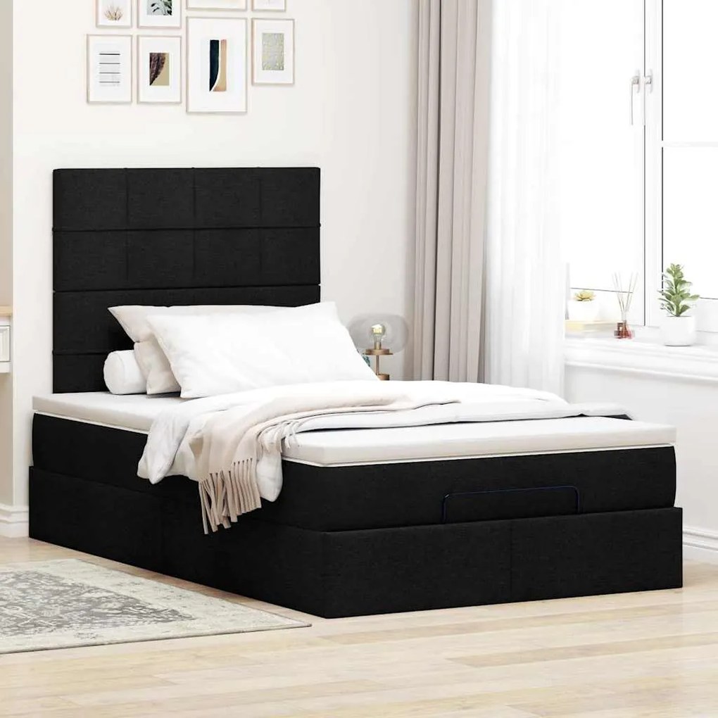moldura de cama síriaXL otomana com colchão preto tecido