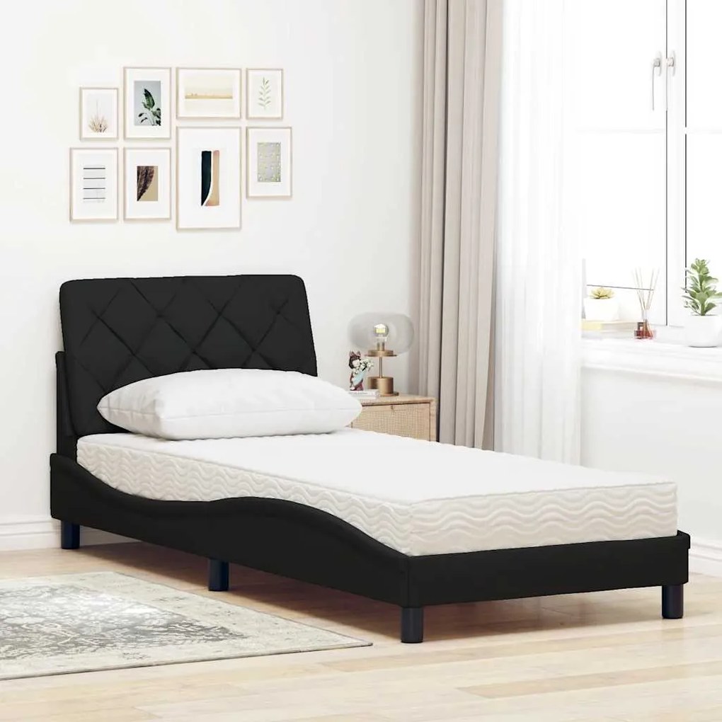 Cama com colchão 80x200 cm tecido preto