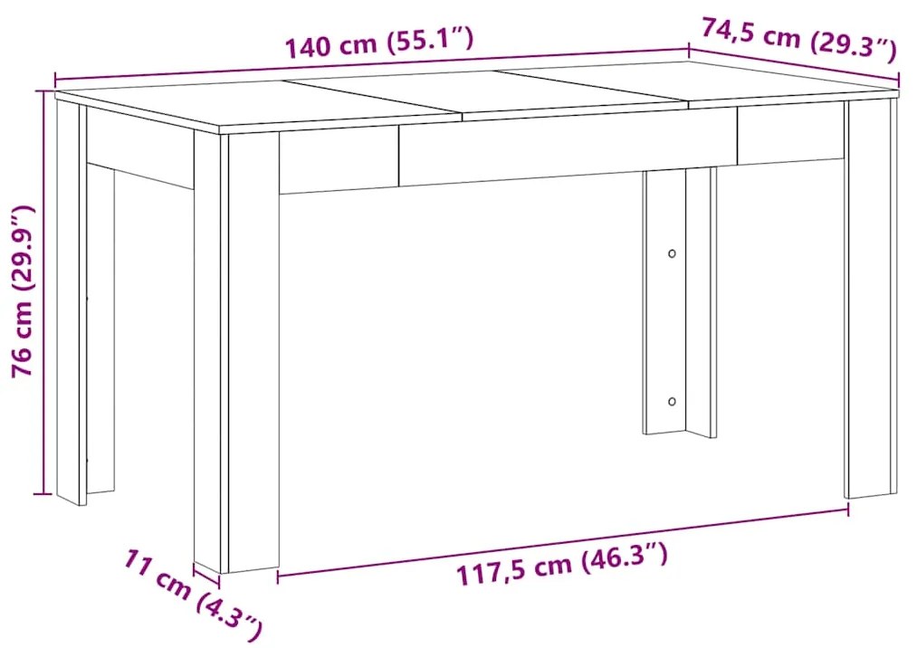Mesa de jantar 140x74,5x76 cm deriv madeira carvalho artisiano