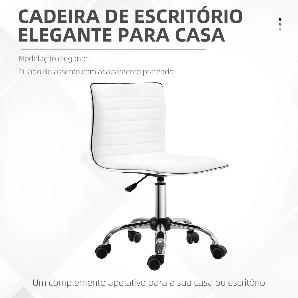 Cadeira de Escritório sem Apoio para os Braços Cadeira de Escritório Giratória com Altura Ajustável 48x52x78-90 cm Branco