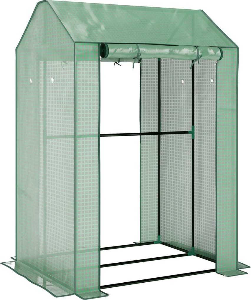 Outsunny Estufa de jardim com 2 compartimentos e 2 portas enroláveis - 0,8 m² Estufa para tomates dim. 1L x 0,8l x 1,5H m, Aço e PE | Aosom Portugal