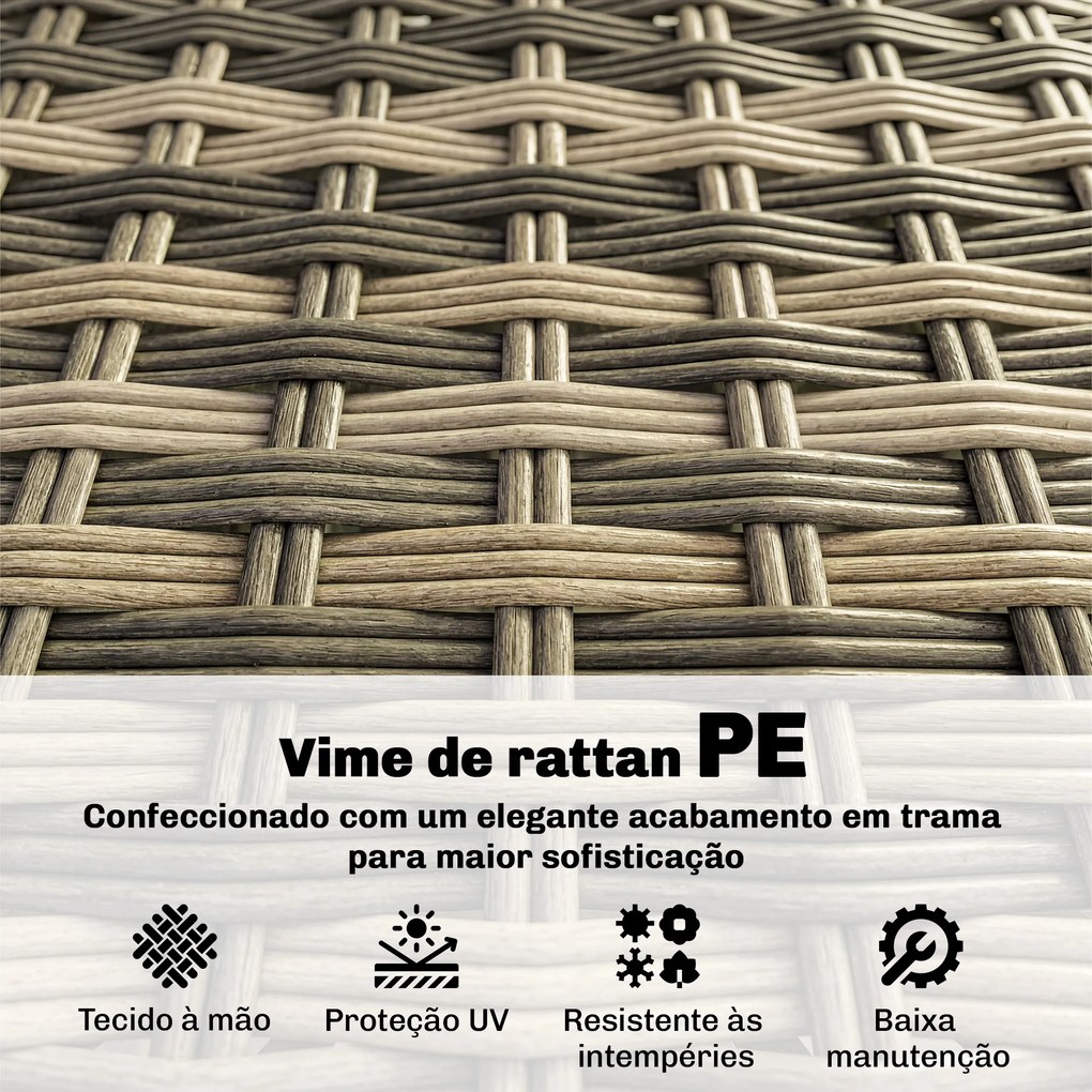 Conjunto de Jardim em Vime de 5 Peças Inclui Almofadas 2 Poltronas de Canto Poltrona sem Braços Apoia-Pés e Mesa de Centro Cinza Claro
