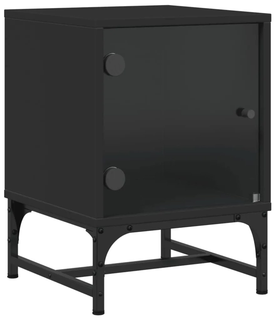Mesas de cabeceira c/ portas de vidro 2 pcs 35x37x50 cm preto