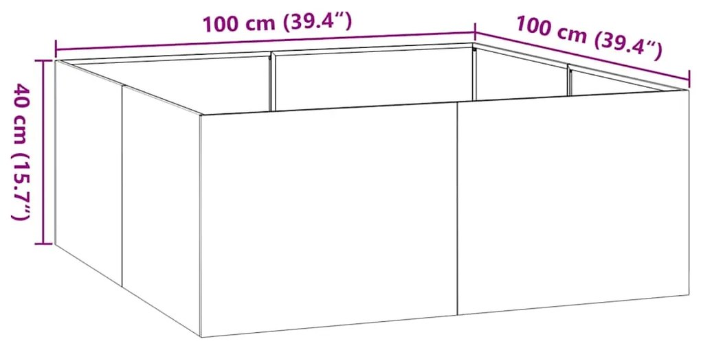 Vaso floreira 100x100x40 cm aço antracite