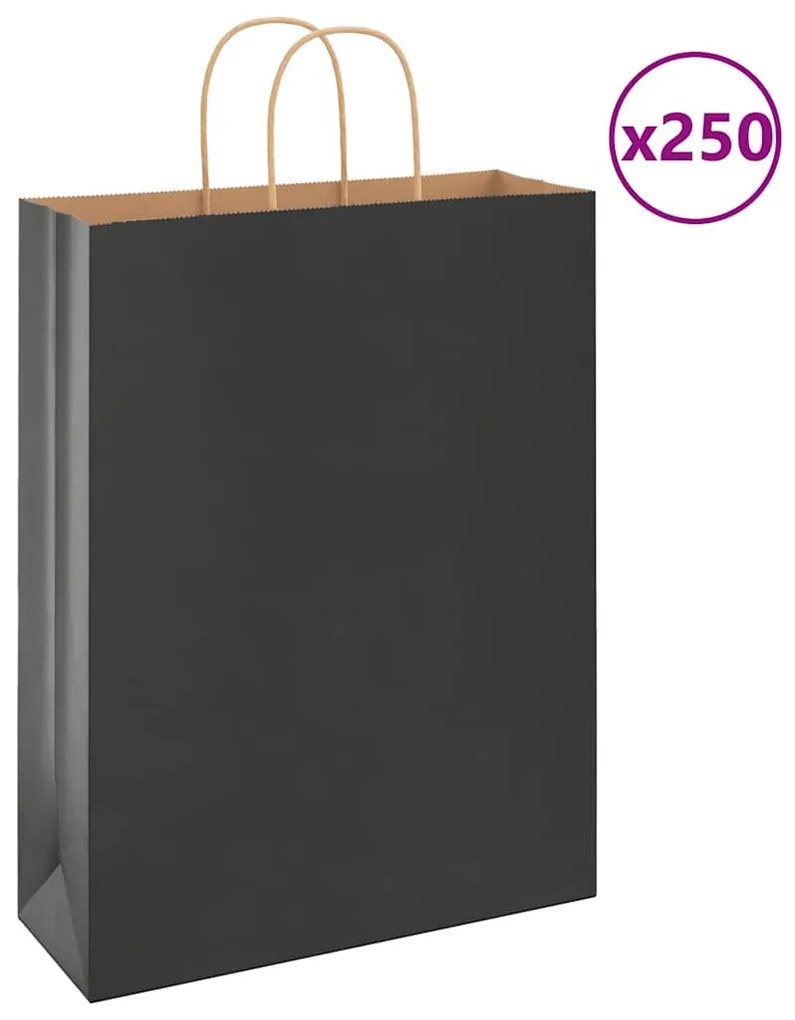 vidaXL Sacos de papel 250 unid com alças preto 32x12x42 cm