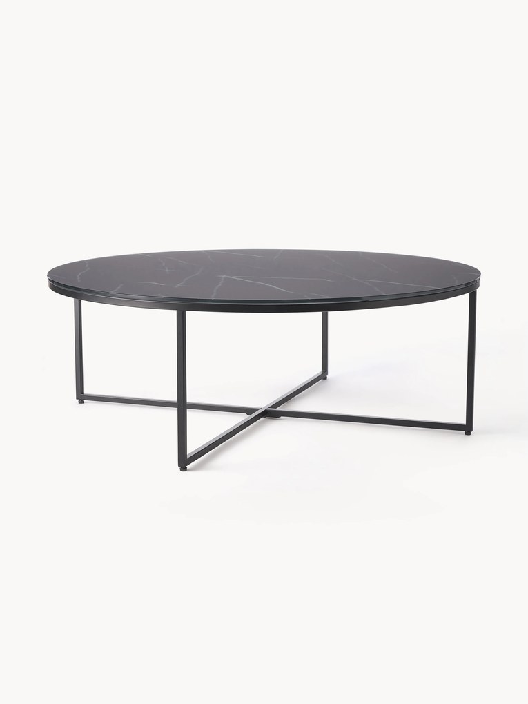 Mesa de centro redonda XL com tampo de vidro efeito mármore Antigua