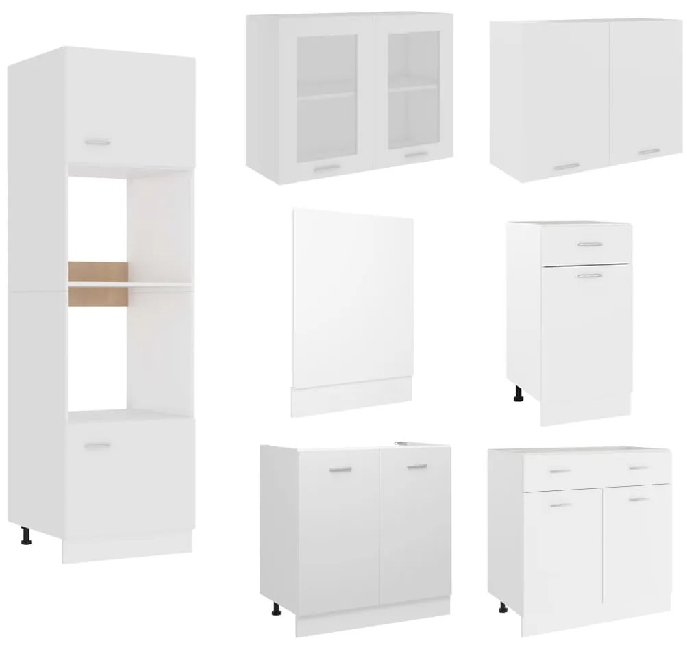 7 pcs conjunto armários de cozinha derivados de madeira branco