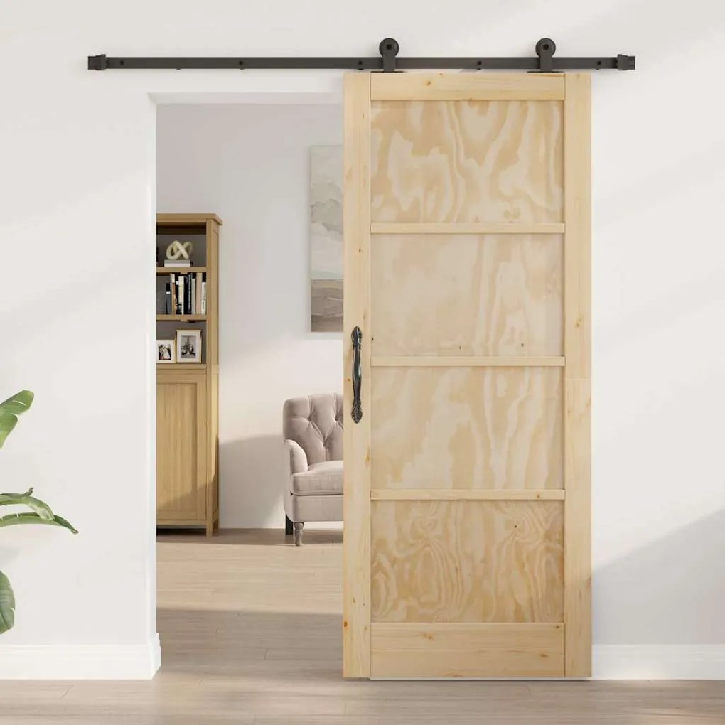 Porta Deslizante vidaXL com Conjunto de Ferragens 83x202 cm Madeira de
