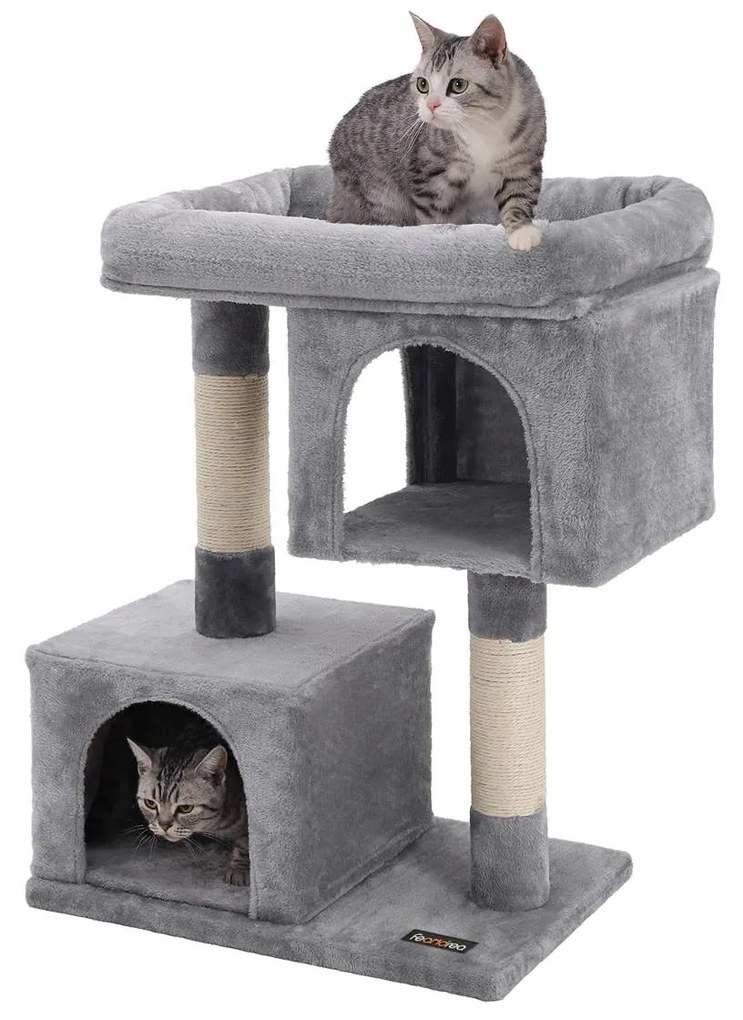 Arranhador para gatos com 2 grutas 60 x 40 x 84 cm Cinzento claro