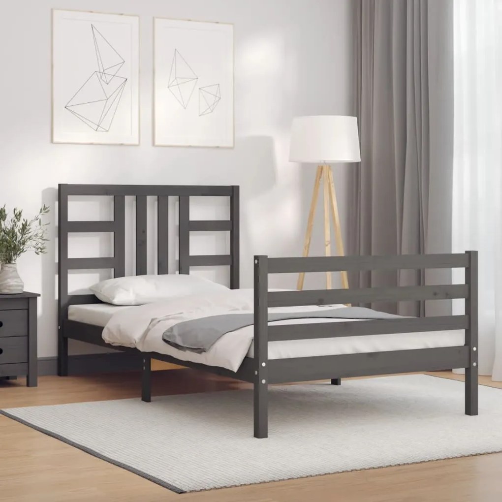 vidaXL Estrutura cama de solteiro c/ cabeceira madeira maciça cinzento