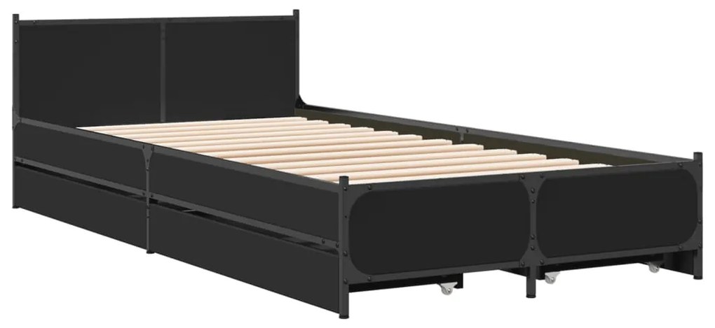 Estrutura cama c/ gavetas 75x190 cm derivados de madeira preto