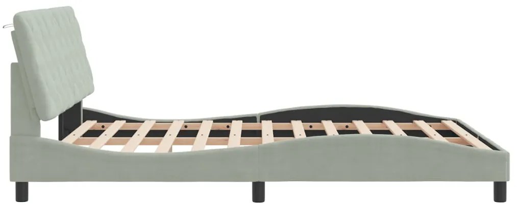 Estrutura de cama c/ luzes LED 160x200 cm veludo cinzento-claro