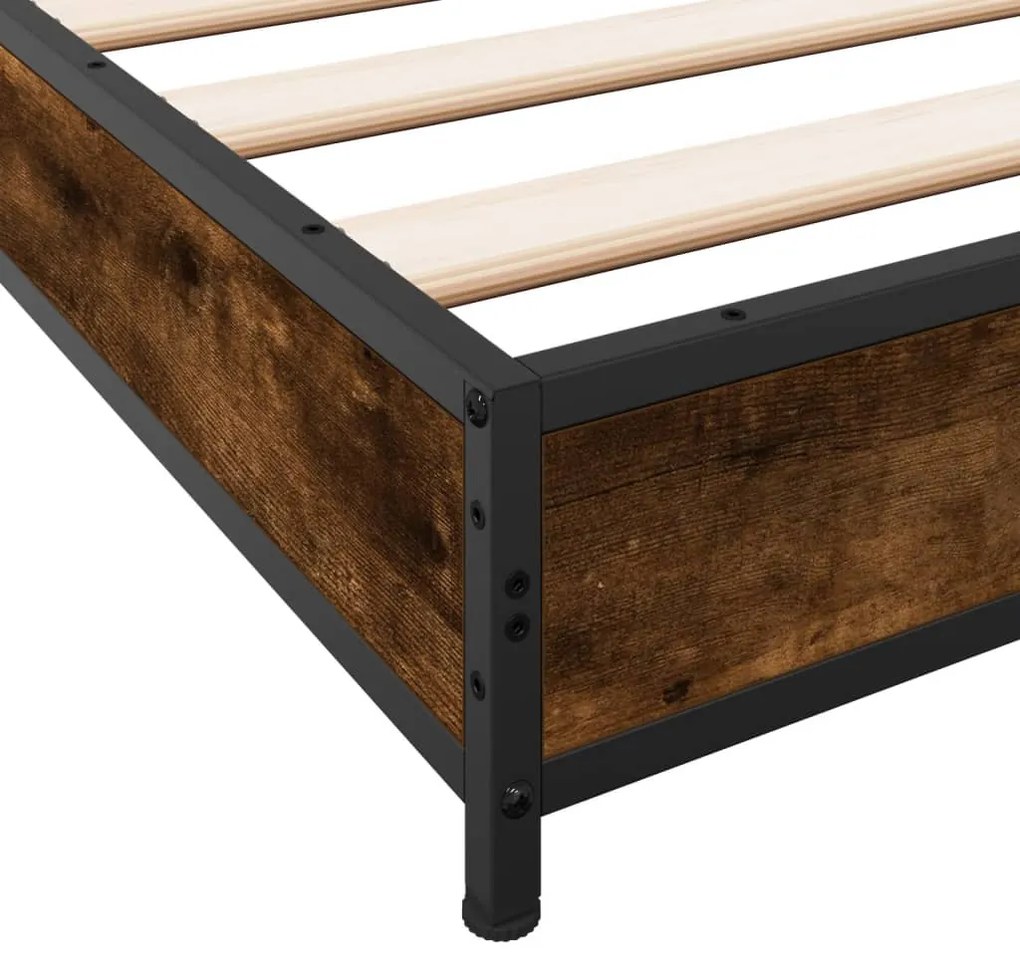 Estrutura de cama derivados de madeira e metal carvalho fumado
