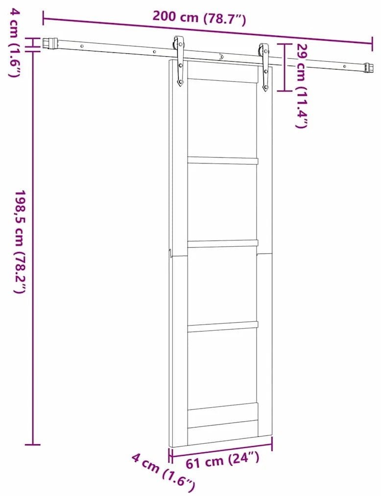 Conjunto de Porta Deslizante VidaXL com Hardware Branca 61x198,5 cm Ma