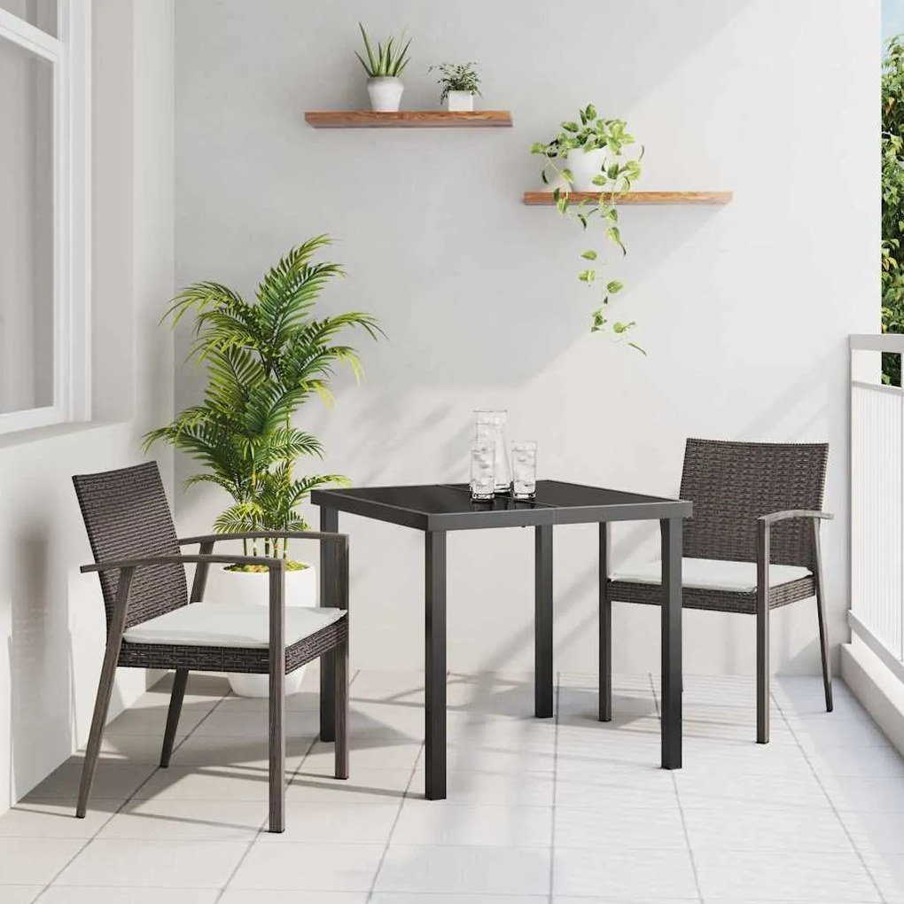 vidaXL Conjunto de Jantar para Jardim com 3 Peças e Almofadas de Rattan Poliéster Marrom.