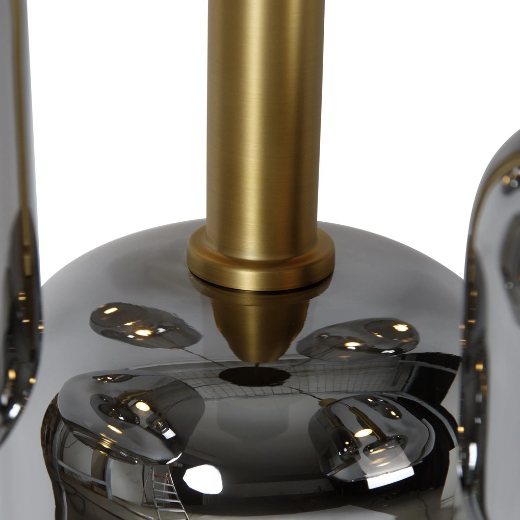 Candeeiro suspenso preto com dourado e vidro fumado incl. 5 PUCC - Zuzanna