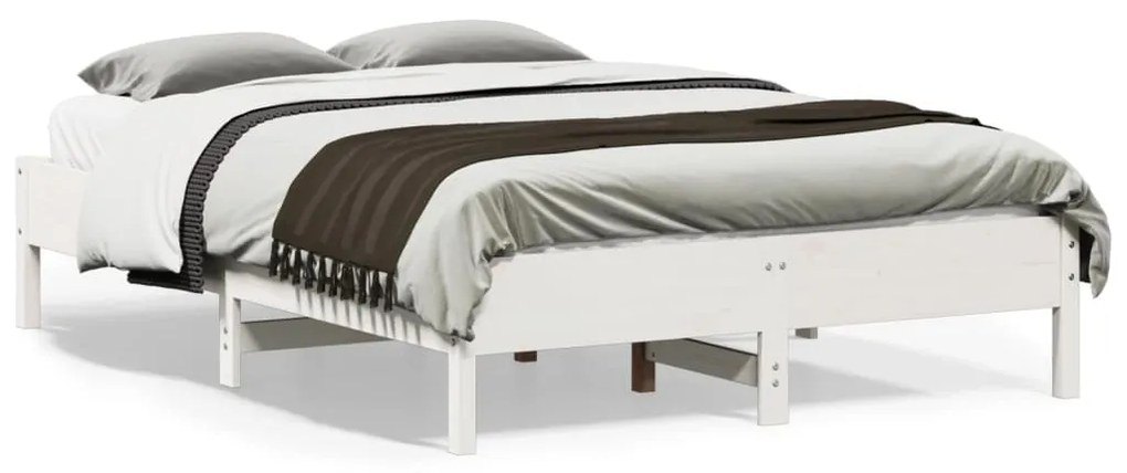 Cama sem colchão 135x190 cm madeira de pinho maciça branco