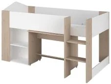Cama Alta SHELTER com Secretária Carvalho e Branco L90 x P200 cm