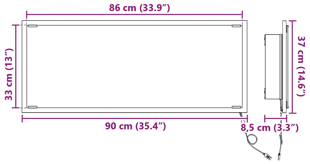Espelho de Casa de Banho com Luz LED Cinza Sonoma 90x8,5x37 cm