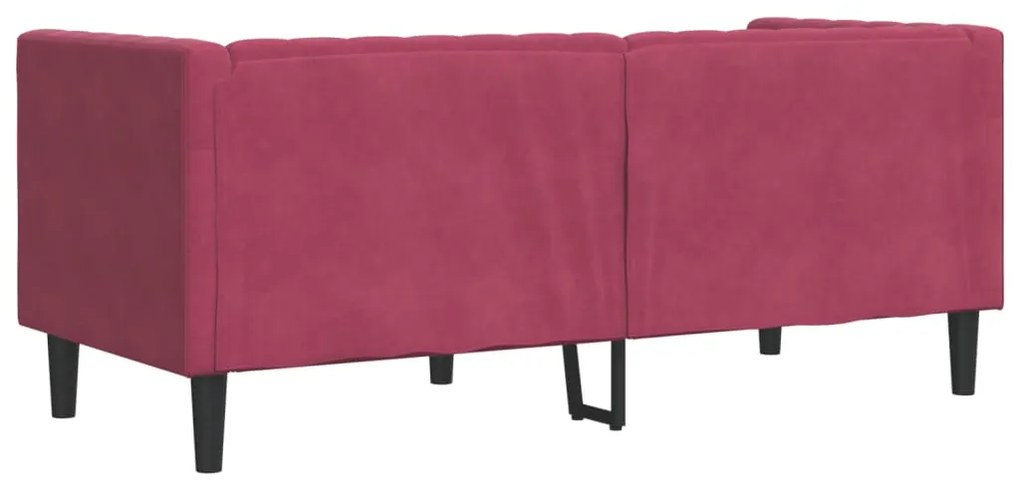 Sofá chesterfield com rolos 2 lugares veludo vermelho tinto