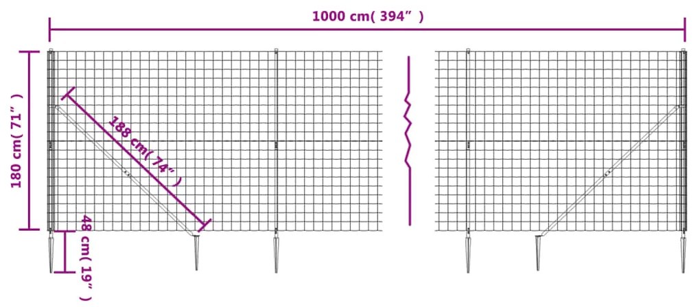 Cerca de malha de arame c/ estacas de fixação 1,8x10m antracite