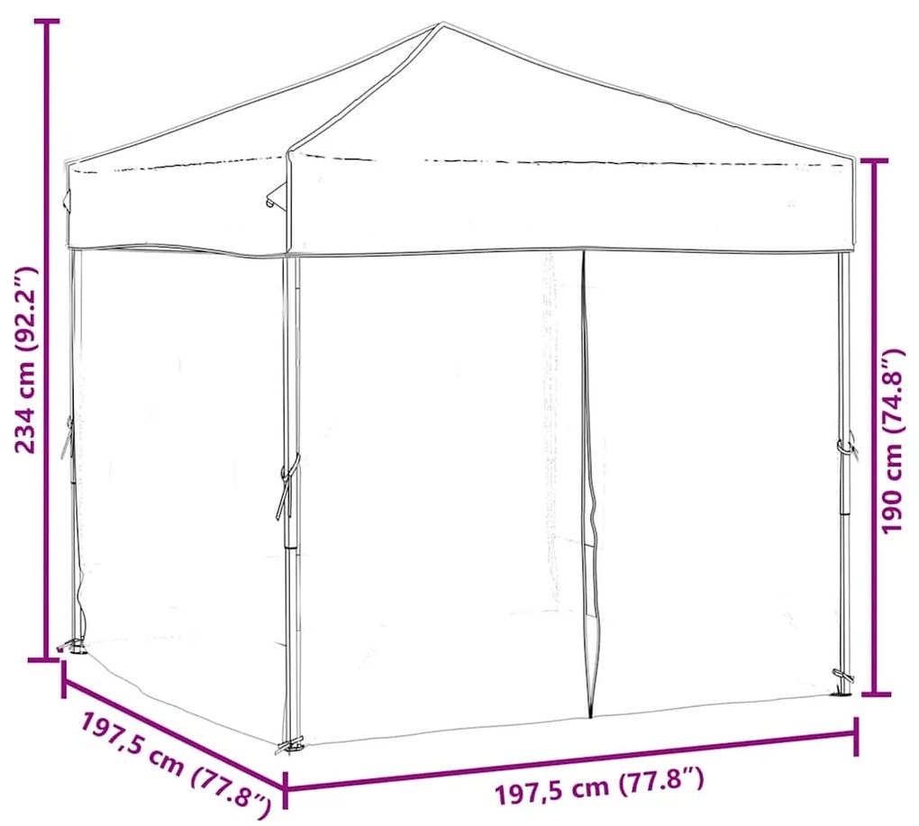 Tenda para festas dobrável com paredes laterais 2x2 m vermelho