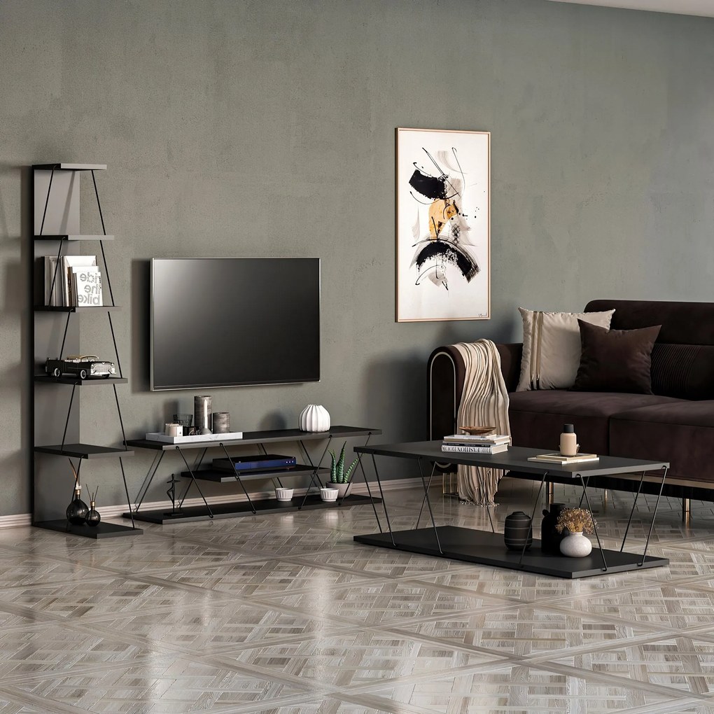 Conjunto de Mobiliário de Sala de Estar Epsilon - Antracite - Medidas