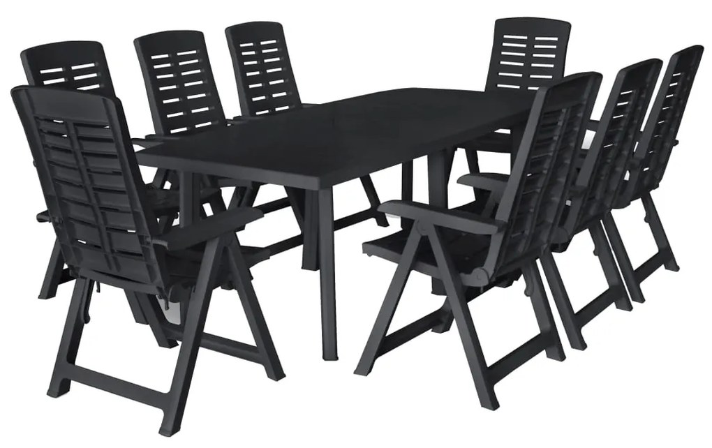 vidaXL 9 pcs conjunto de jantar para exterior plástico antracite