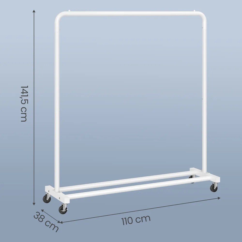 Guarda roupa 38 x 110 x 141,5 cm, varão com rodas branco