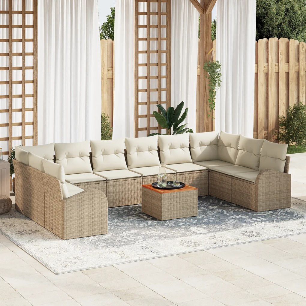 Conjunto de Sofás de Jardim com Almofadas vidaXL de 11 Peças Bege Vime