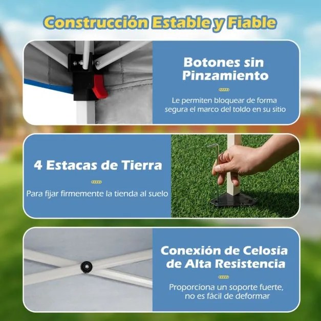 Tenda 300 x 300 cm Pop Up Dobrável com 1 Parede Lateral Com Saco, jardim, campismo, feiras, eventos com Estrutura Metálica Azul