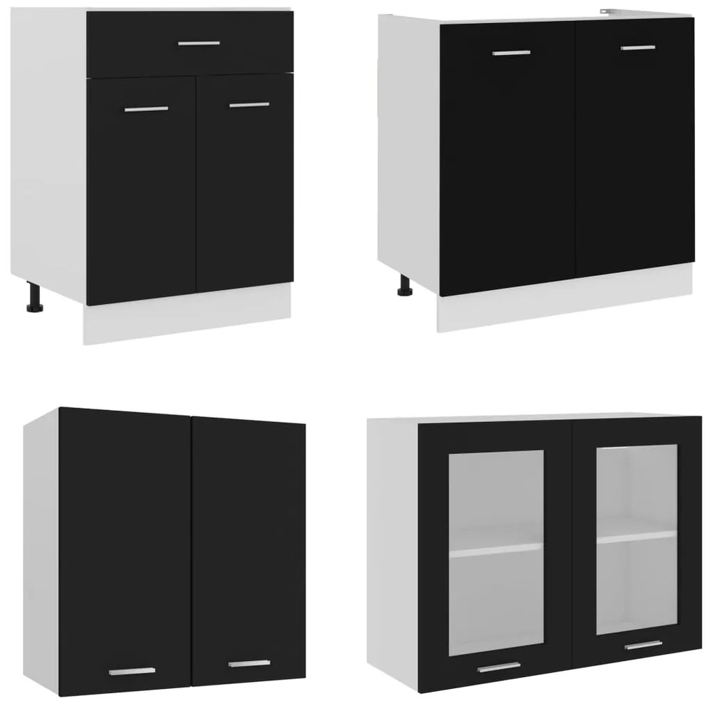 4 pcs conjunto armários de cozinha derivados de madeira preto