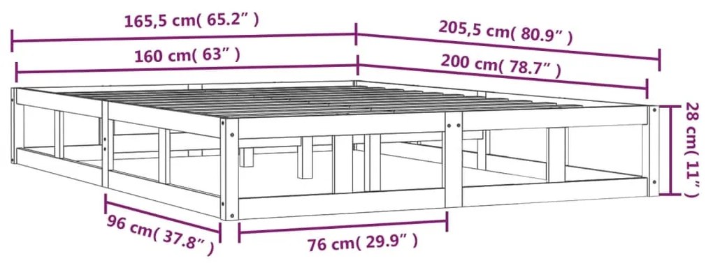 Estrutura de cama 160x200 cm madeira maciça preto