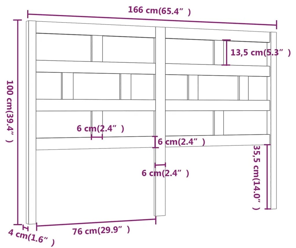 Cabeceira de cama 166x4x100 cm pinho maciço