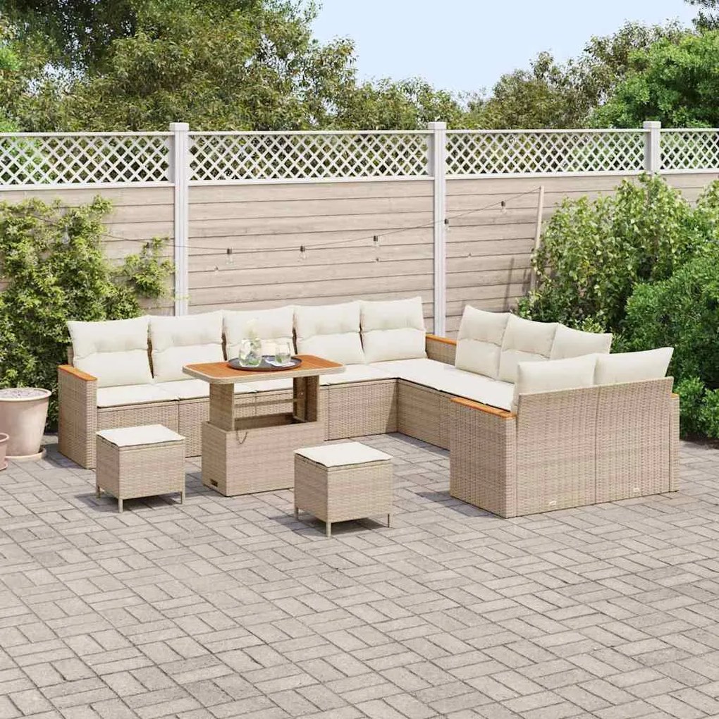 Conjunto de Sofá de Jardim vidaXL com 13 Peças com Almofadas Beje Ratt