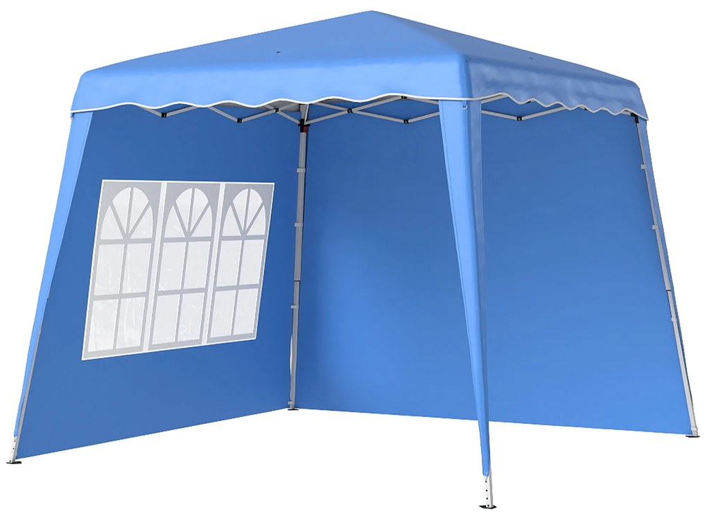 Outsunny Tenda Dobrável de Jardim 240x240 cm com 2 Paredes Laterais Altura Ajustável UV50+ e Bolsa de Transporte Azul | AOSOM Portugal