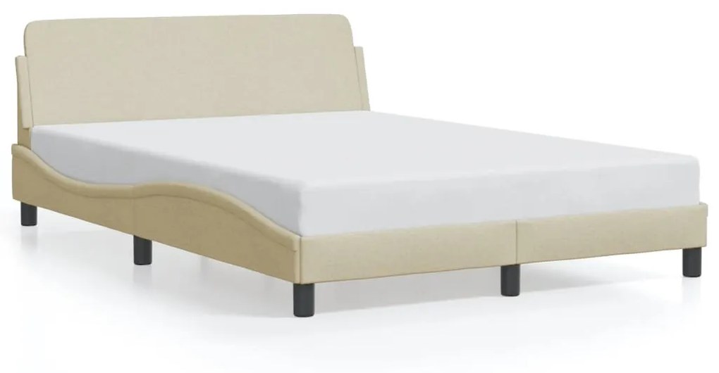 Estrutura de cama c/ cabeceira tecido cor creme 140x190 cm